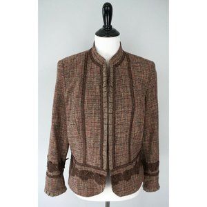 COLDWATER CREEK Brown Tan Ruffle Floral Embroidered Blazer Coat Jacket